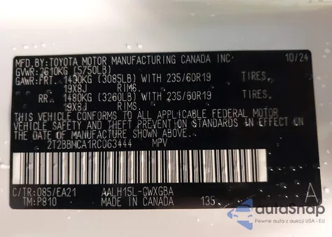 2024 Lexus Rx 350H Premium z USA, uszkodzony, nr VIN 2T2BBMCA1RC063444